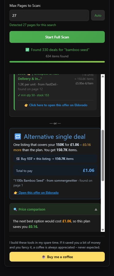 An alternative single deal with the units to buy and total to pay